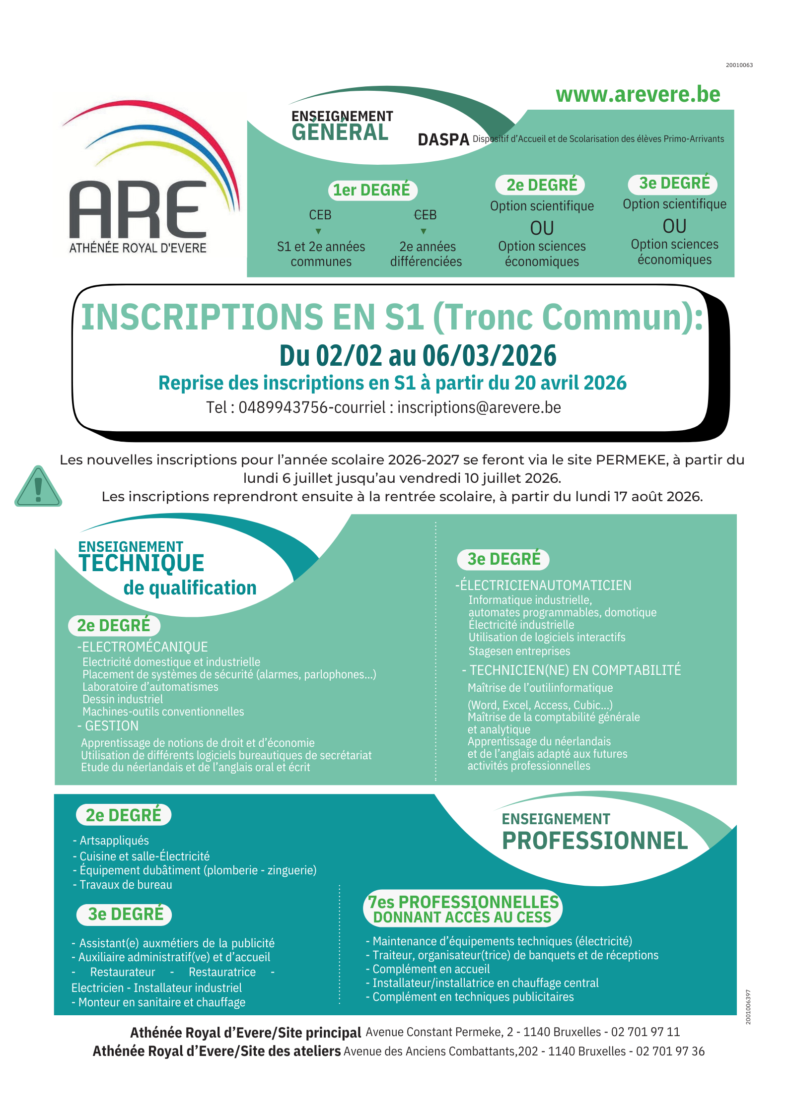 ARE affiche inscriptions en S1 (Tronc commun)